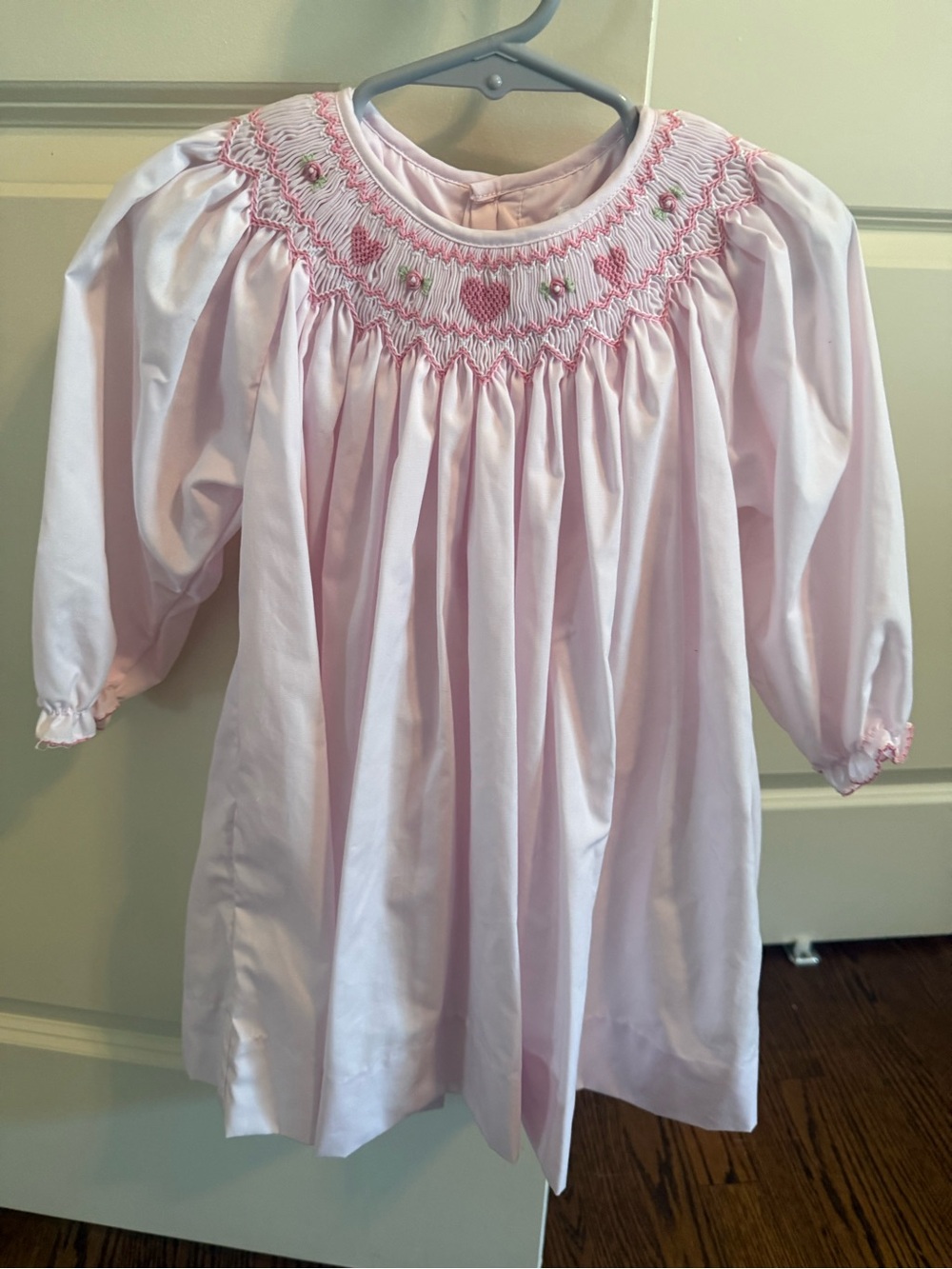 Petit Ami Pink Smocked Bishop Dress with Heart Motif